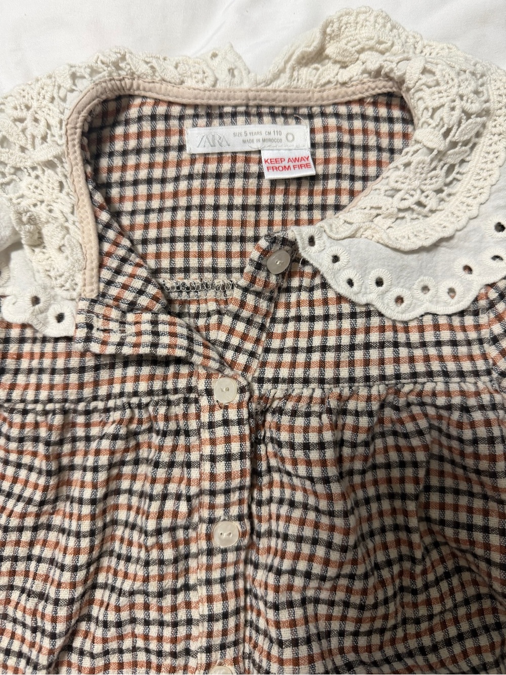 Zara Cream Eyelet Collar Plaid Top in Brown and Black